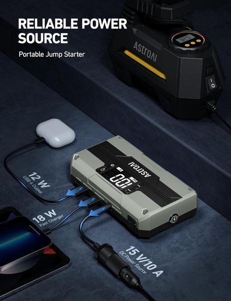 Пусковое устройство AstroAI T8 2500А Jump Starter, Серый 250364 фото