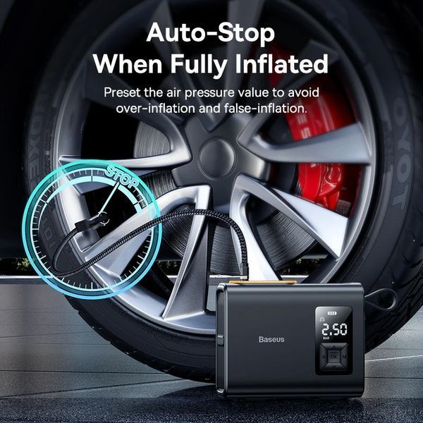 Автокомпресор компресор Baseus EnergyPump Mega Series Dual Cylinder Wireless Inflator, Чорний 250335 фото